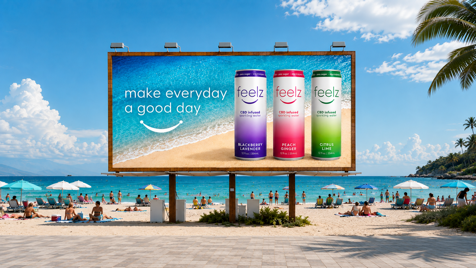 Feelz CBD Enhanced Sparkling Water billboard sales material